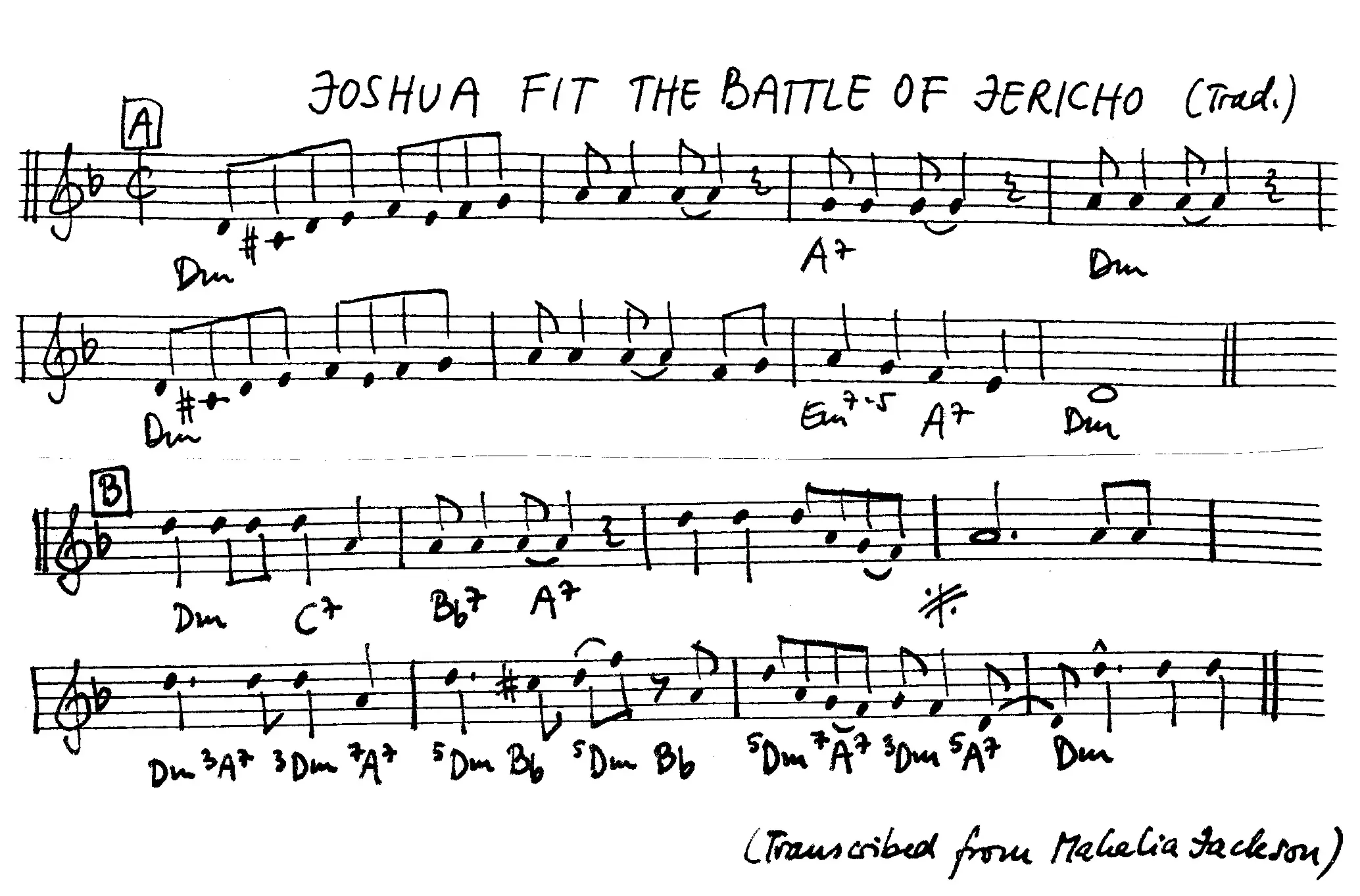 Free Jazz Leadsheet for joshua fit the battle of jericho, D minor ,courtesy of The Jungle Jazz Band